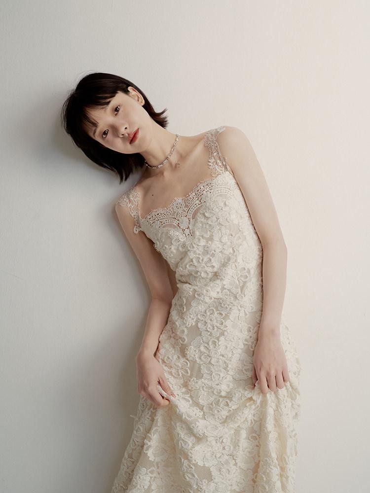 FUSSED Cream 3d Embroidery Lace Panel Women&
