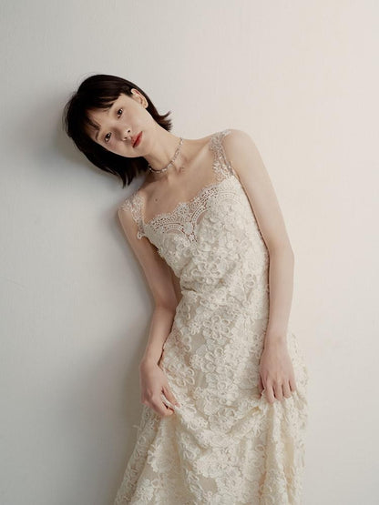 FUSSED Cream 3d Embroidery Lace Panel Women&