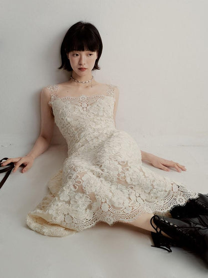 FUSSED Cream 3d Embroidery Lace Panel Women&