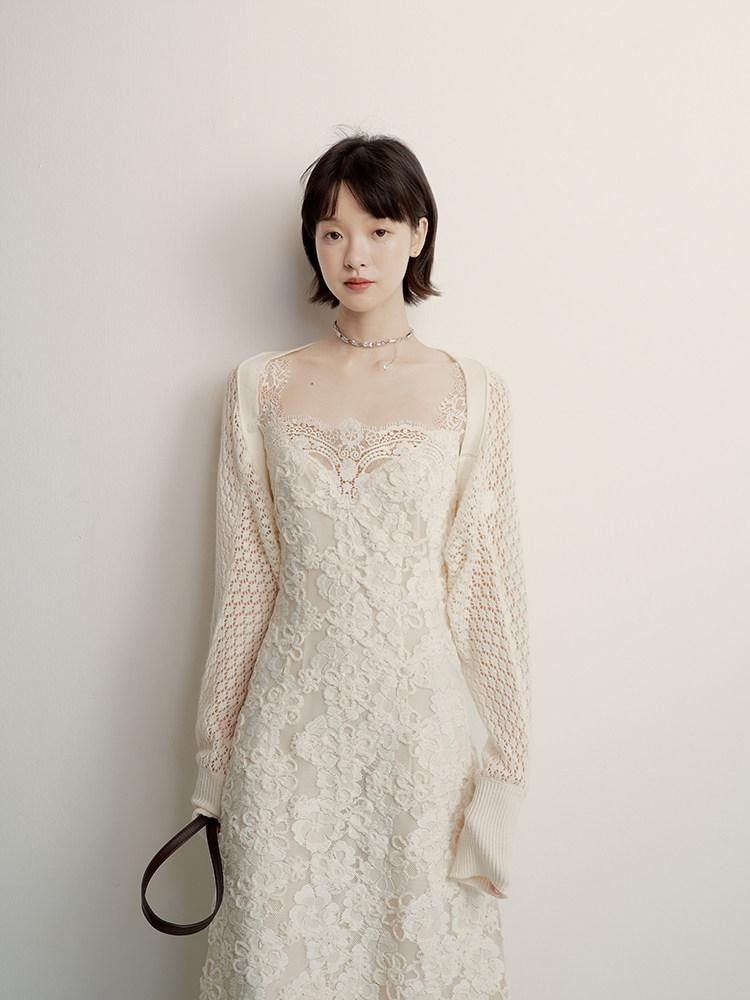 FUSSED Cream 3d Embroidery Lace Panel Women&