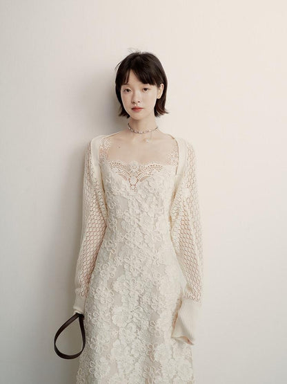 FUSSED Cream 3d Embroidery Lace Panel Women&