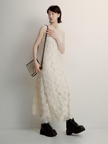 FUSSED Cream 3d Embroidery Lace Panel Women&
