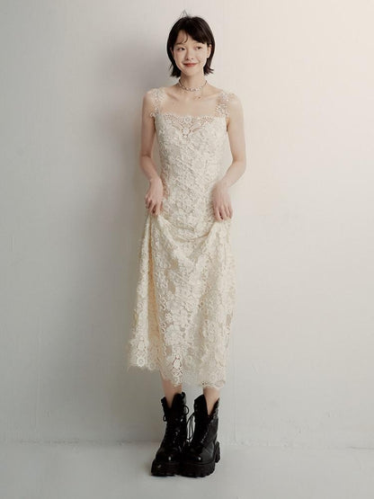 FUSSED Cream 3d Embroidery Lace Panel Women&