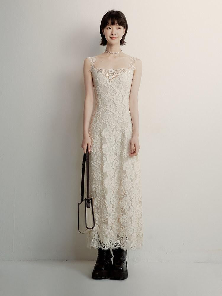 FUSSED Cream 3d Embroidery Lace Panel Women&