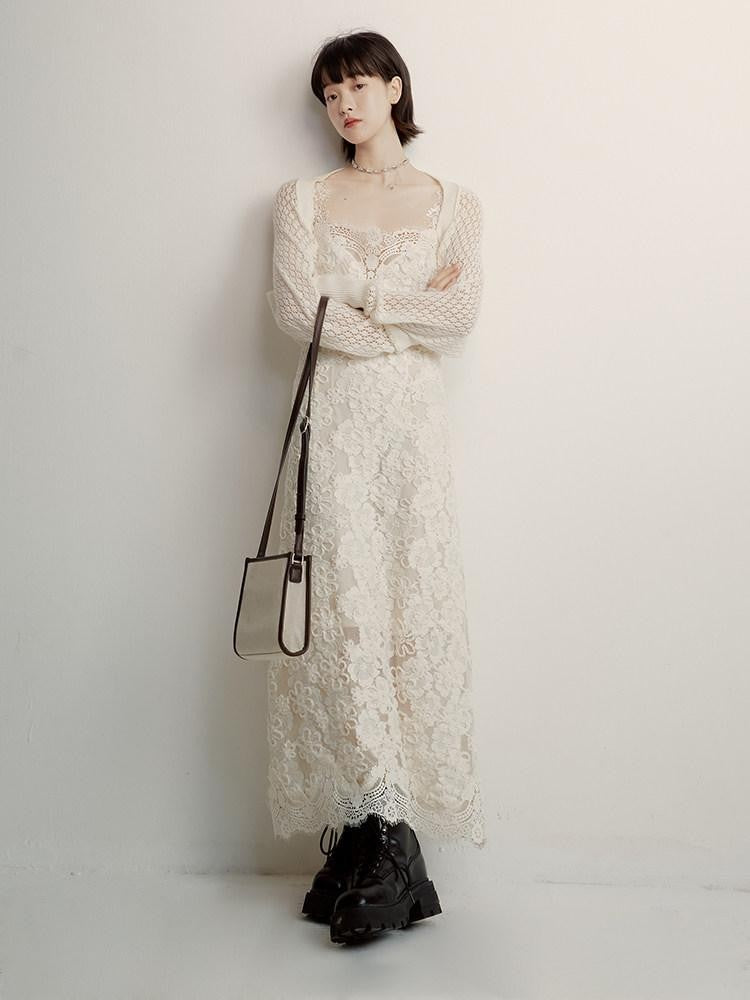 FUSSED Cream 3d Embroidery Lace Panel Women&
