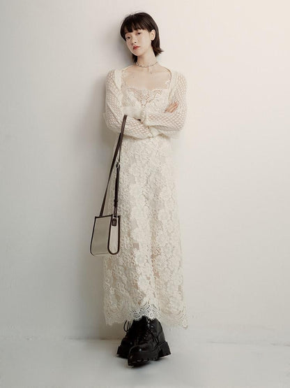 FUSSED Cream 3d Embroidery Lace Panel Women&