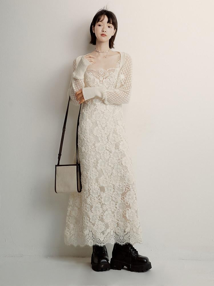 FUSSED Cream 3d Embroidery Lace Panel Women&