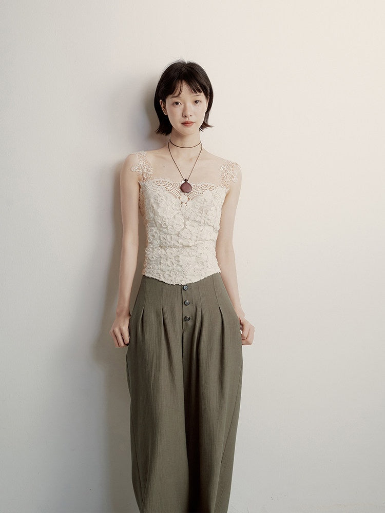 FUSSED_Cream_Embossed_Layered_Embroidery_Lace_Spliced_Women&