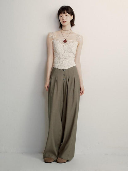 FUSSED Cream Embossed Layered Embroidery Lace Spliced Women&