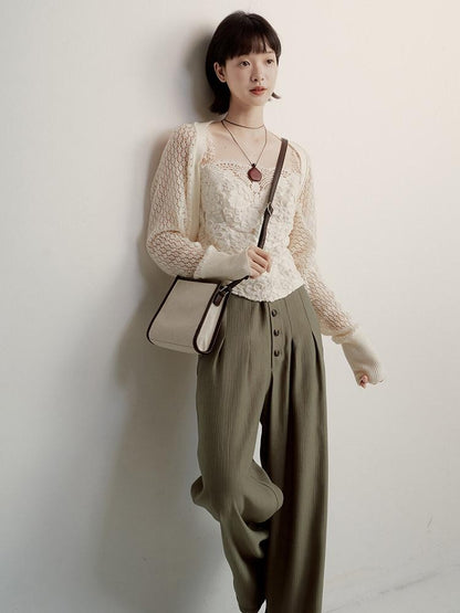 FUSSED Cream Embossed Layered Embroidery Lace Spliced Women&