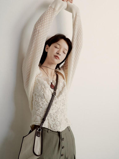 FUSSED Cream Embossed Layered Embroidery Lace Spliced Women&