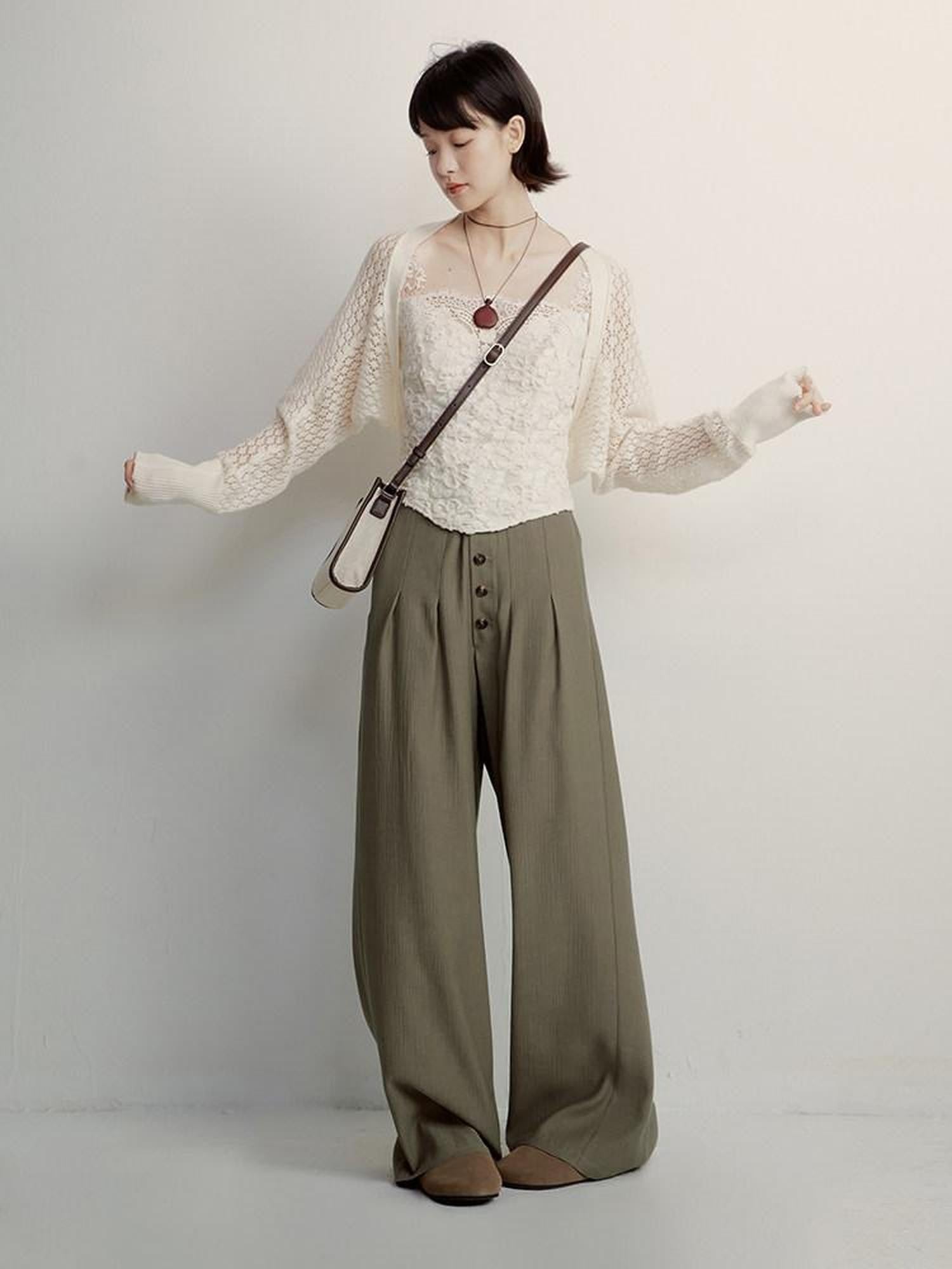 FUSSED Cream Embossed Layered Embroidery Lace Spliced Women&