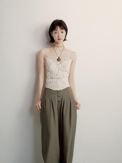 FUSSED Cream Embossed Layered Embroidery Lace Spliced Women&