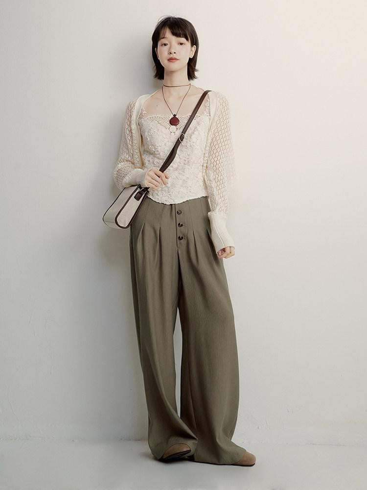 FUSSED Cream Embossed Layered Embroidery Lace Spliced Women&