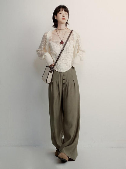 FUSSED Cream Embossed Layered Embroidery Lace Spliced Women&