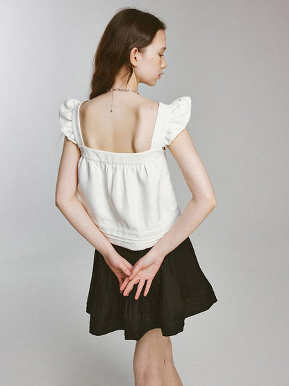 FUSSED Cupid Puff Sleeve Top With Pleated Hem