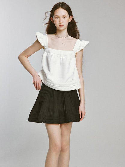 FUSSED Cupid Puff Sleeve Top With Pleated Hem