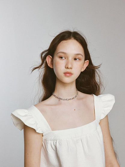 FUSSED Cupid Puff Sleeve Top With Pleated Hem