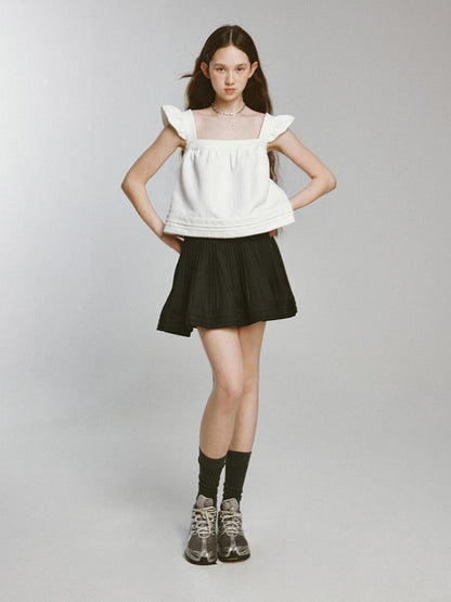 FUSSED Cupid Puff Sleeve Top With Pleated Hem