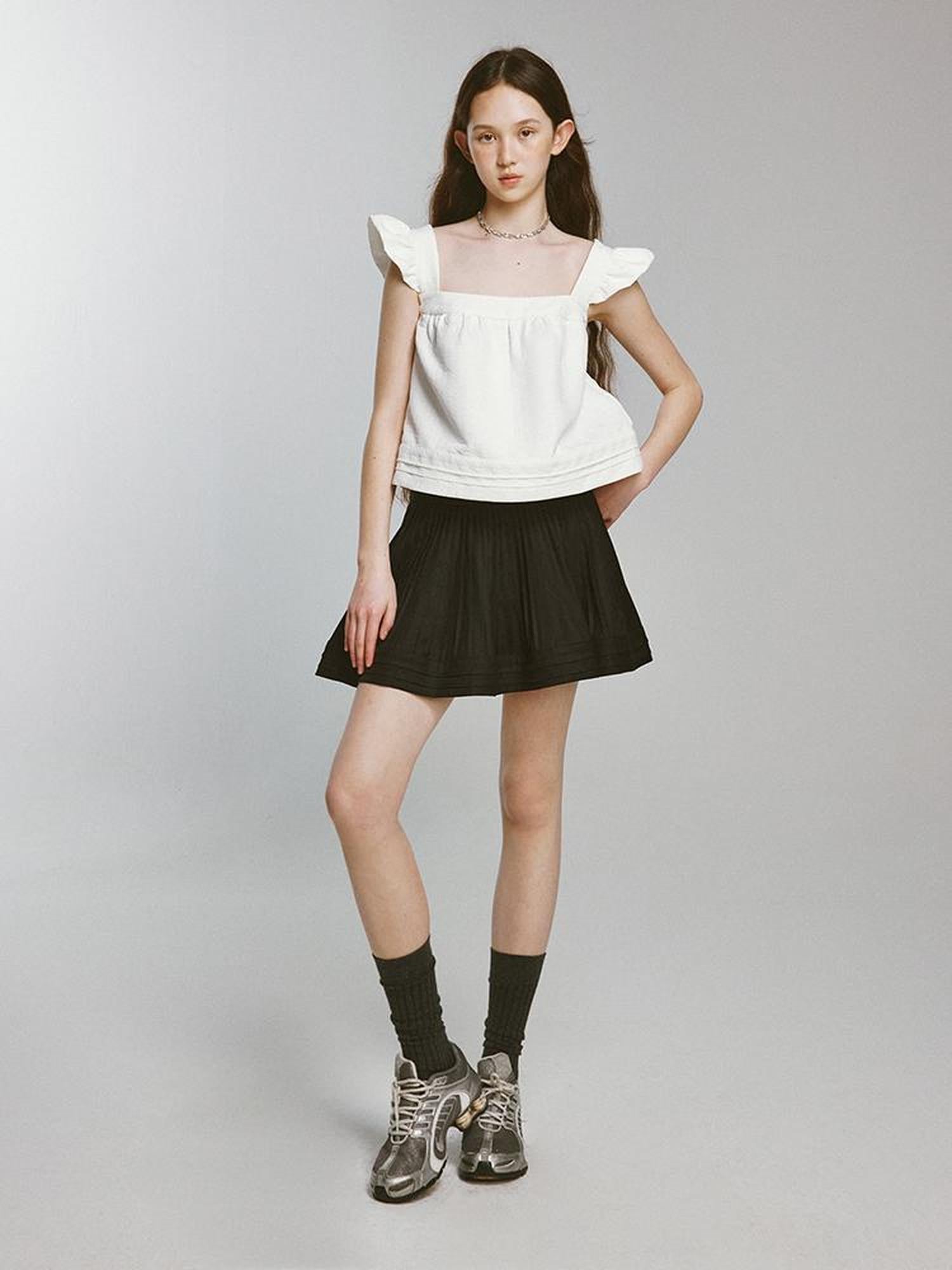FUSSED Cupid Puff Sleeve Top With Pleated Hem