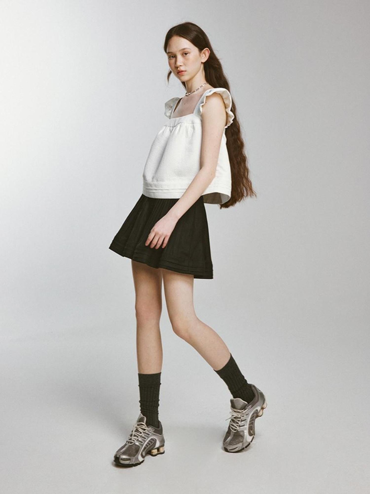 FUSSED Cupid Puff Sleeve Top With Pleated Hem