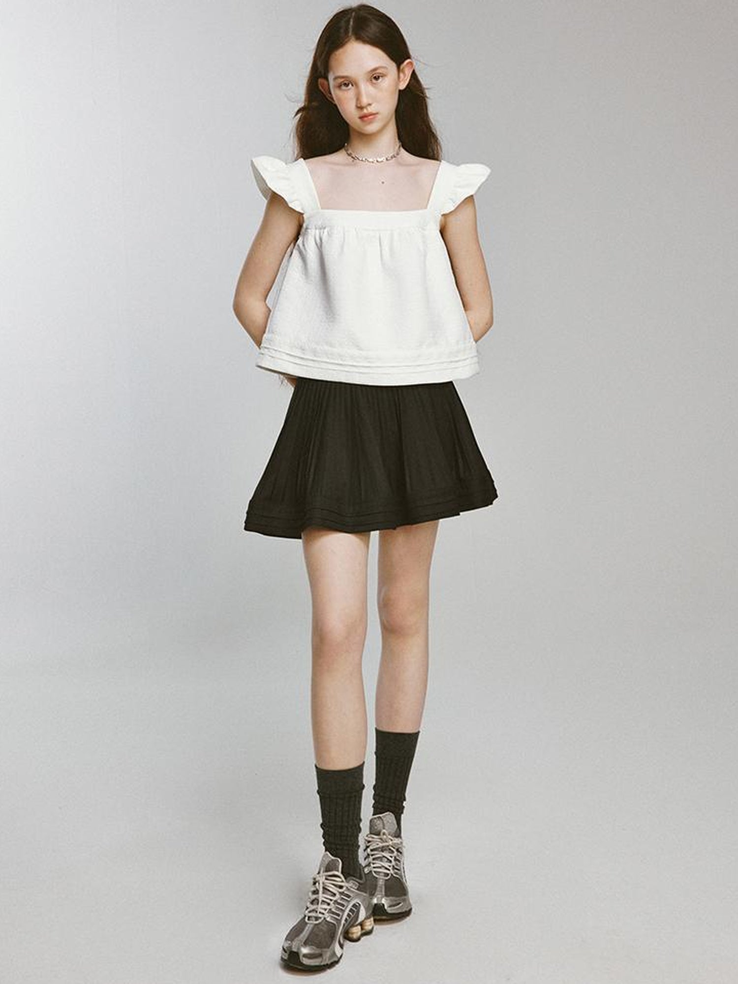 FUSSED Cupid Puff Sleeve Top With Pleated Hem