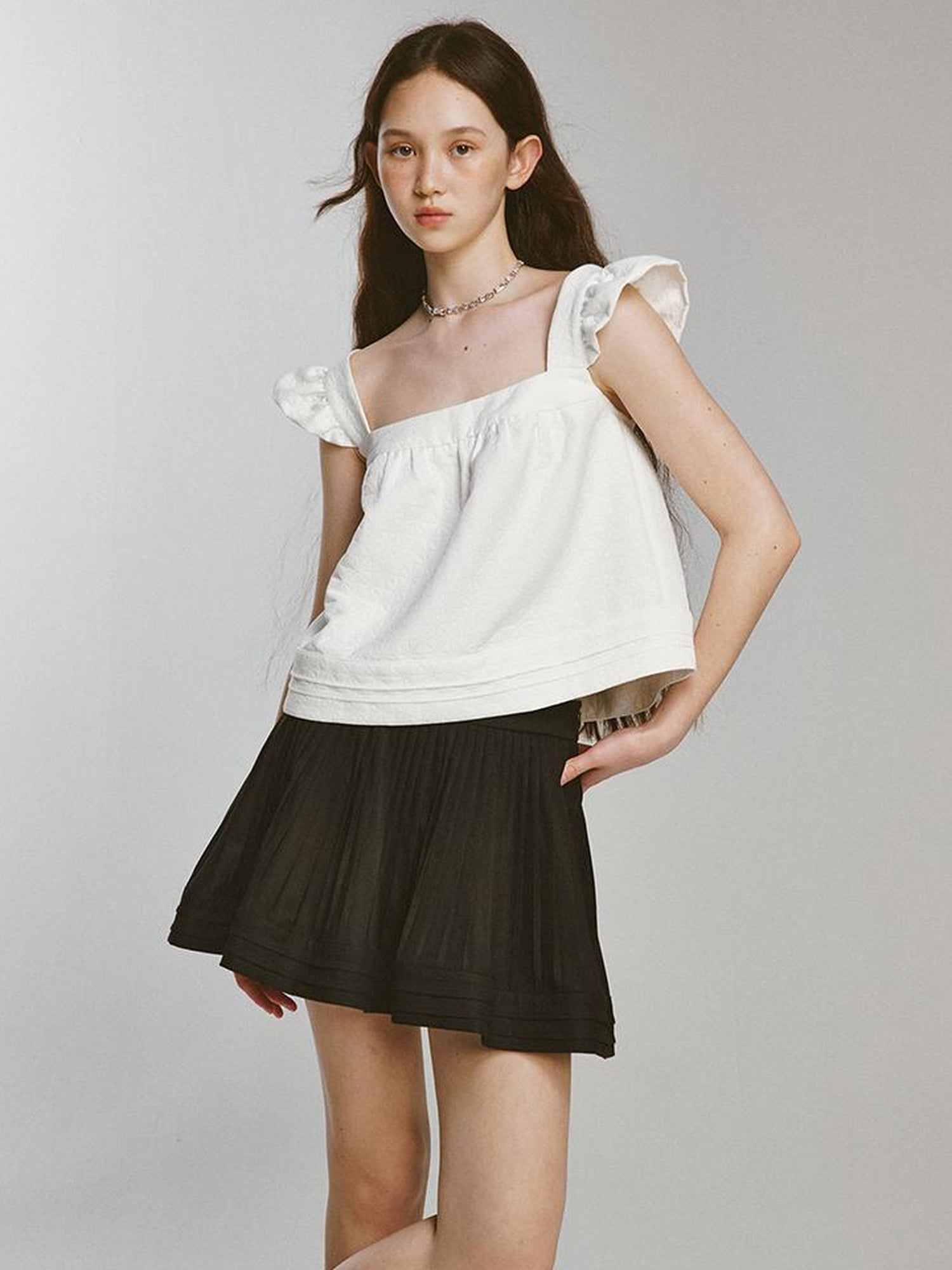 FUSSED Cupid Puff Sleeve Top With Pleated Hem