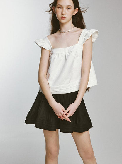 FUSSED Cupid Puff Sleeve Top With Pleated Hem