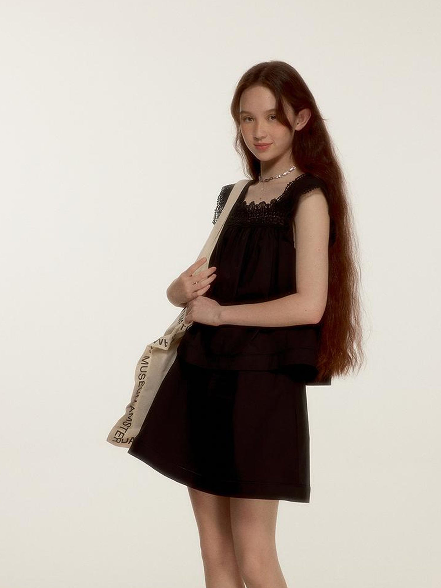 FUSSED Dark Night Lace Trimmed Cutout Peplum Dress