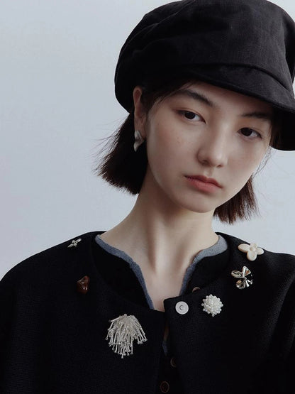 Deconstructed Linen Newsboy Cap With Adjustable Brim