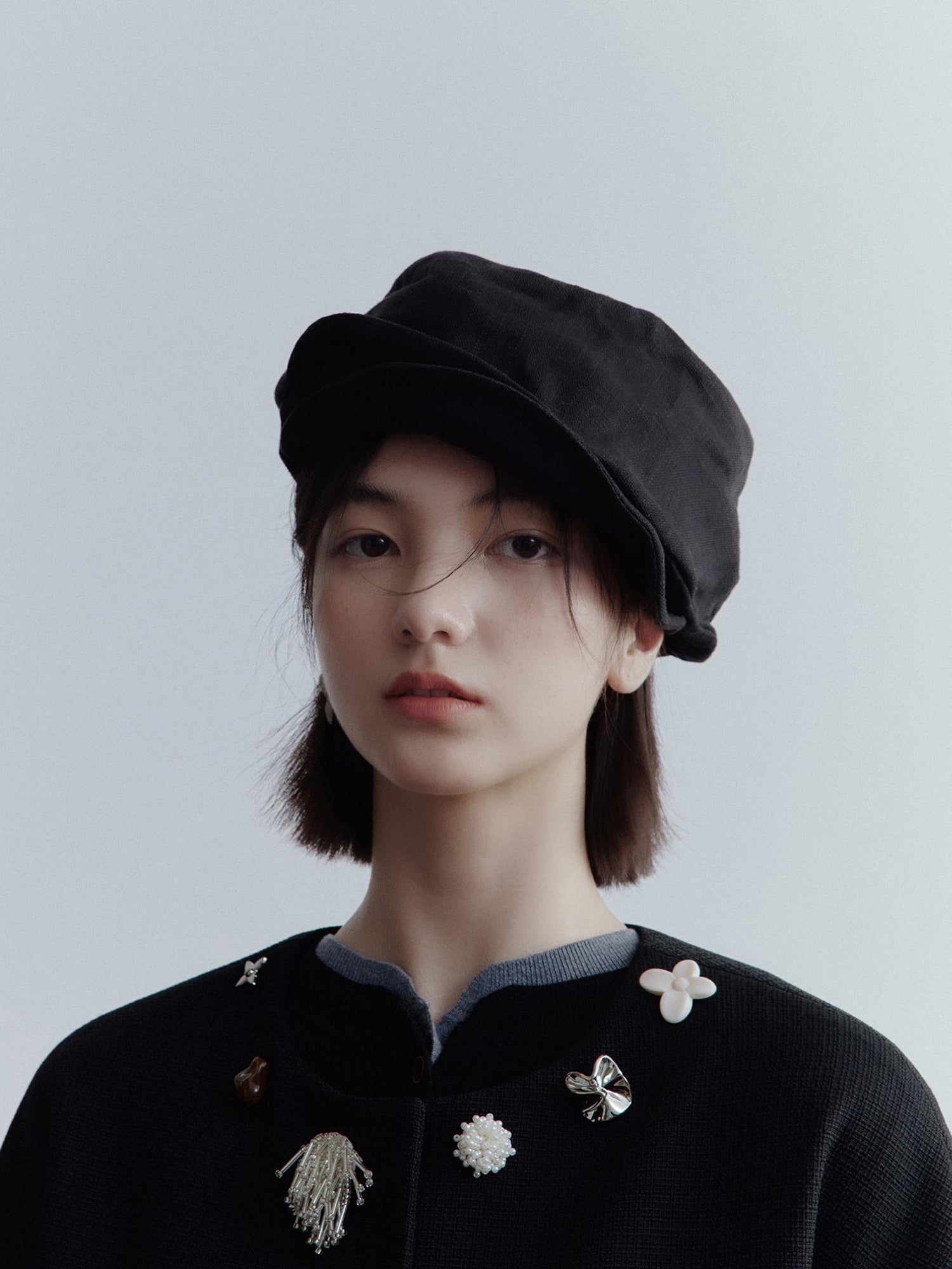 FUSSED Deconstructed Linen Newsboy Cap With Adjustable Brim