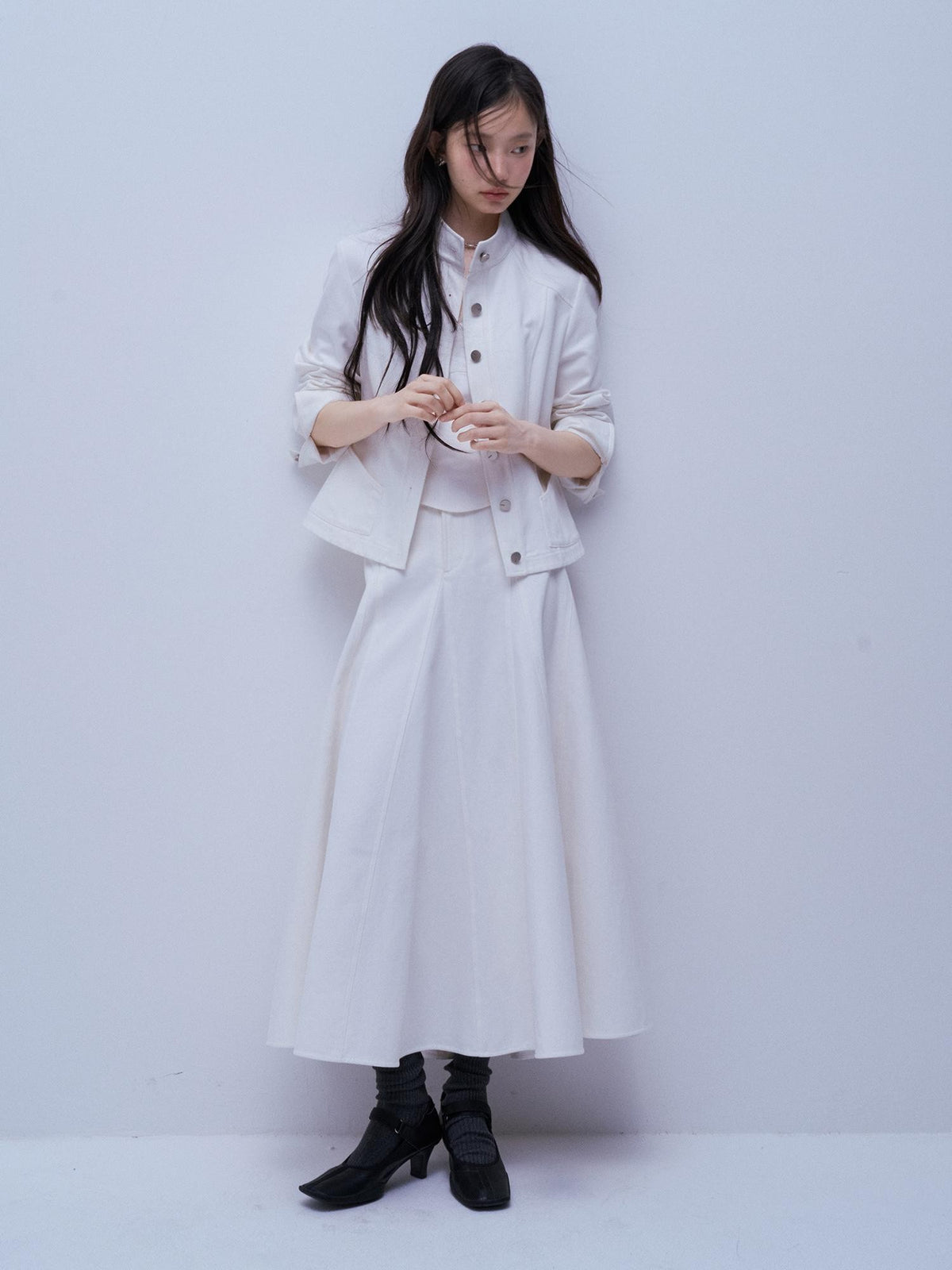 FUSSED Deconstructed Split Stand Collar Pure Cotton Women&