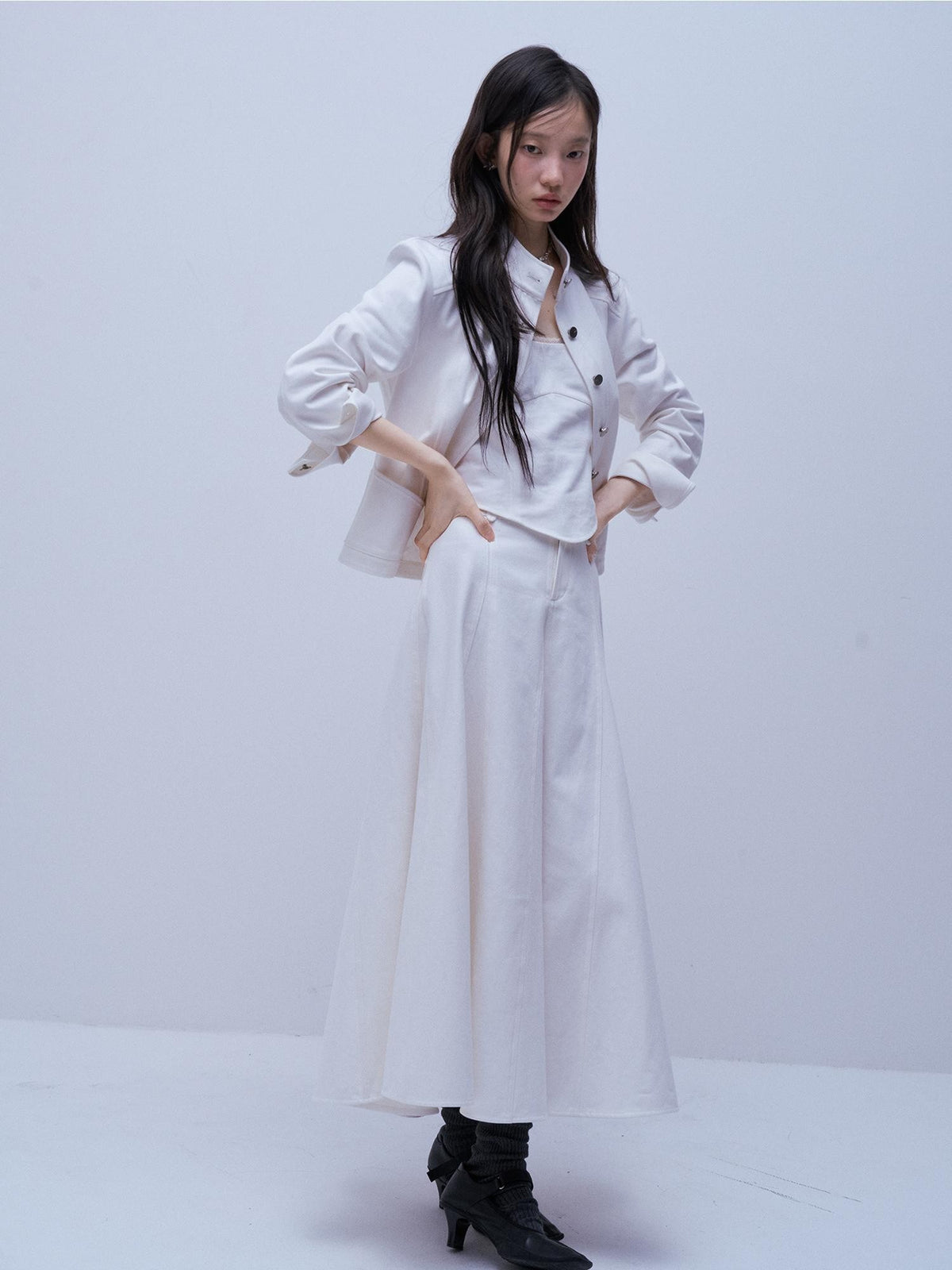 FUSSED Deconstructed Split Stand Collar Pure Cotton Women&