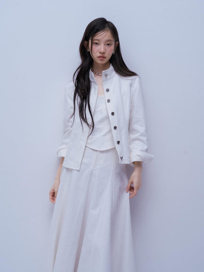 FUSSED Deconstructed Split Stand Collar Pure Cotton Women&