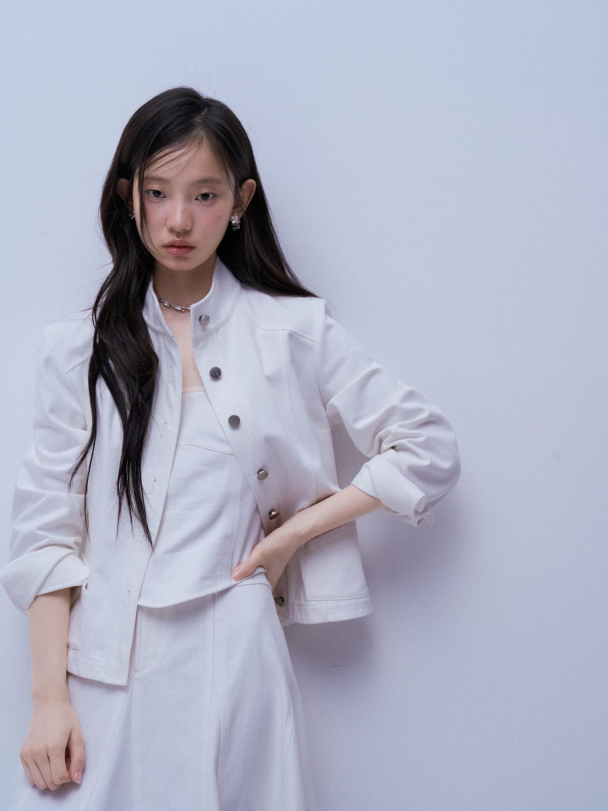FUSSED Deconstructed Split Stand Collar Pure Cotton Women&