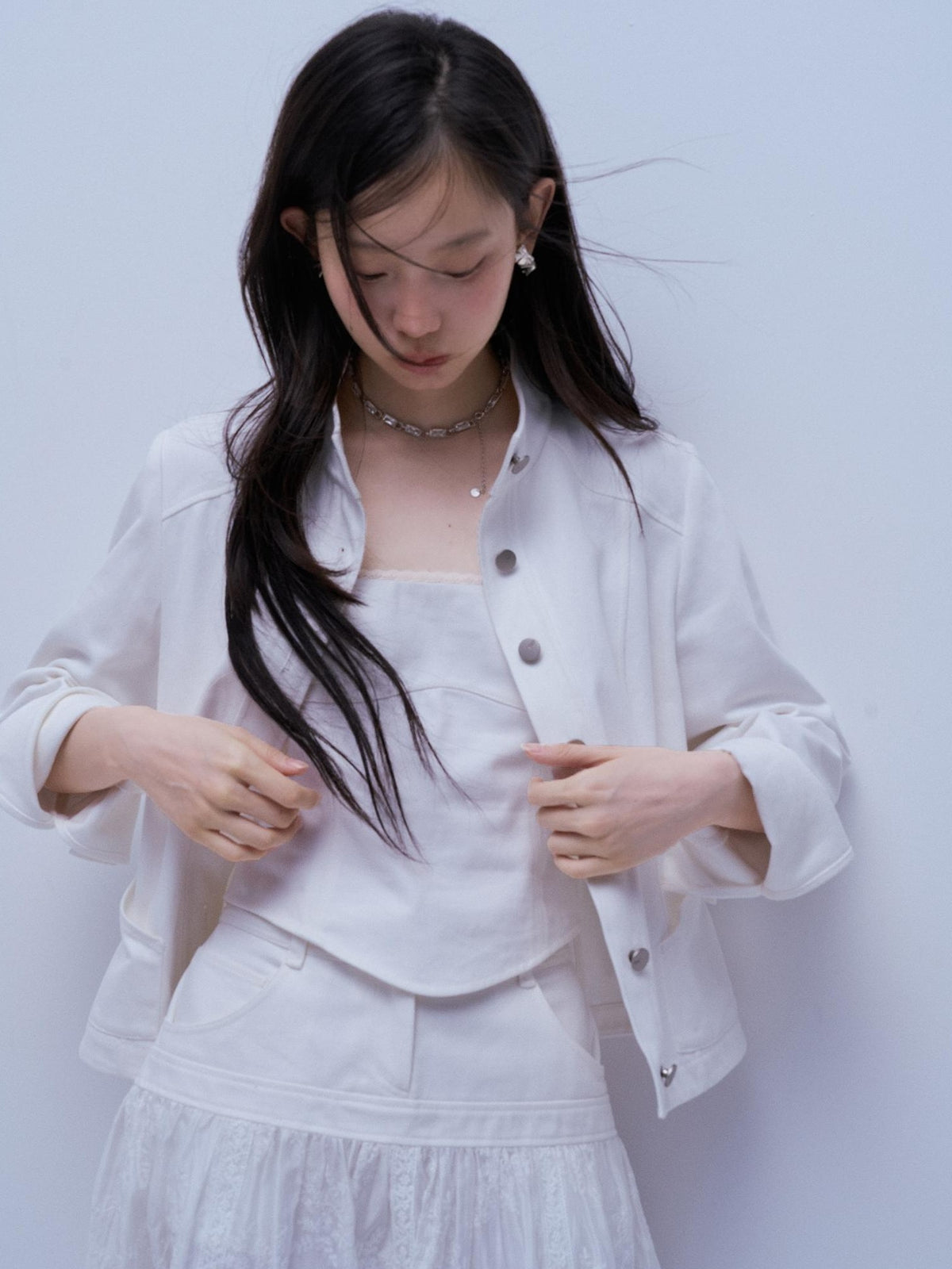 FUSSED Deconstructed Split Stand Collar Pure Cotton Women&