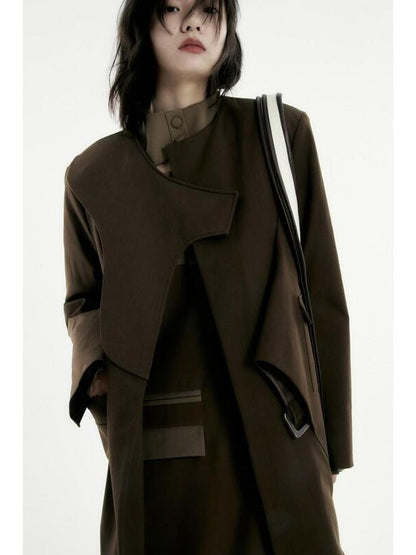 FUSSED Deep Brown Asymmetrical Structured Straight Trench Women&