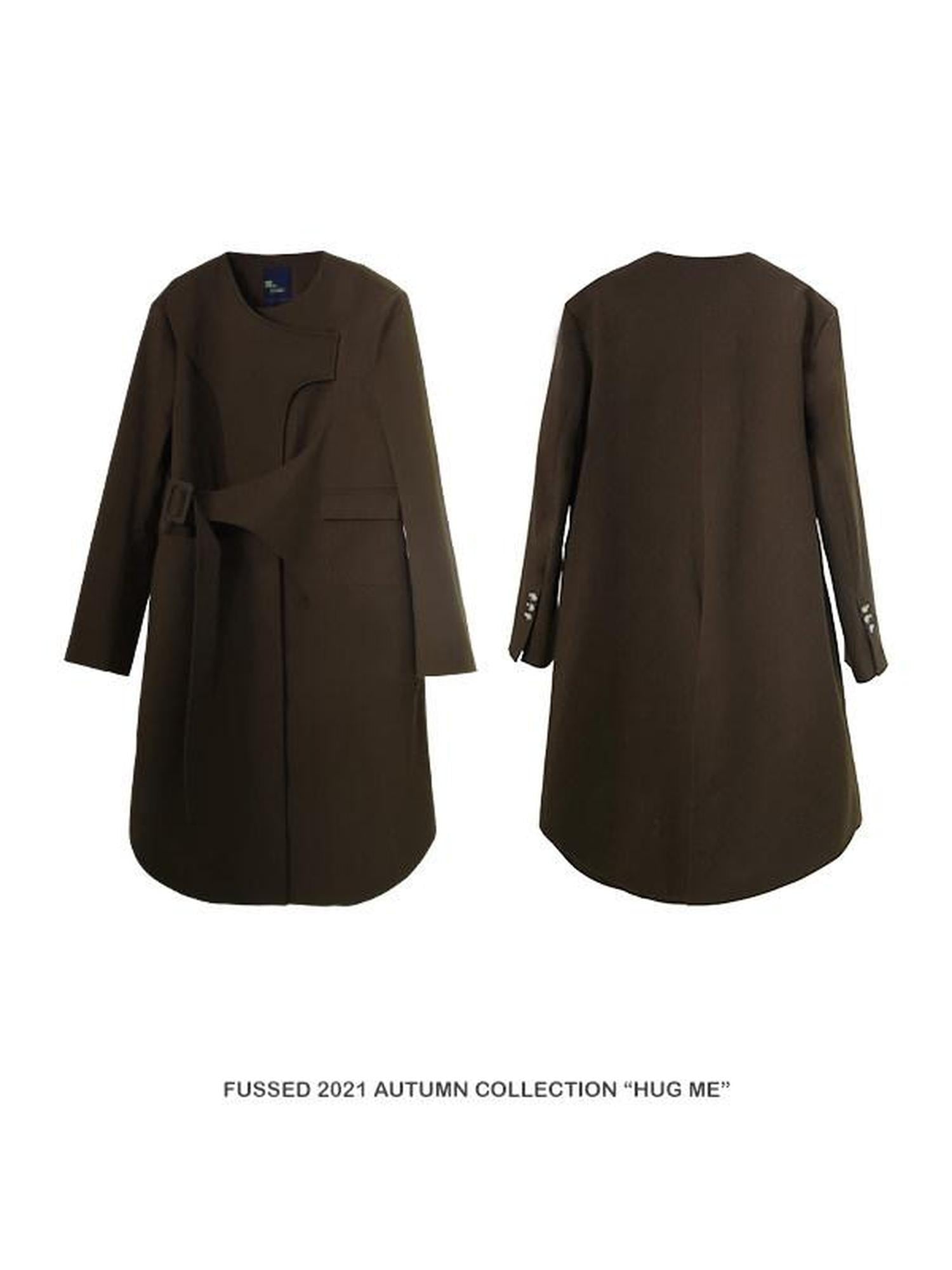 FUSSED Deep Brown Asymmetrical Structured Straight Trench Women&