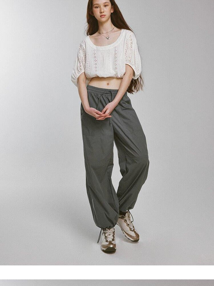 FUSSED Deep Grey Green Soft Matte Drawcord Elastic Cargo Pockets Women&