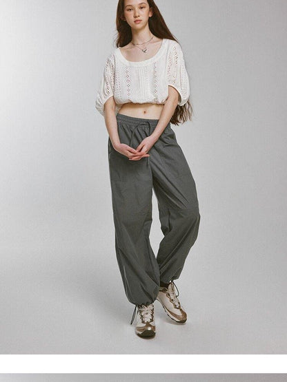 FUSSED Deep Grey Green Soft Matte Drawcord Elastic Cargo Pockets Women&