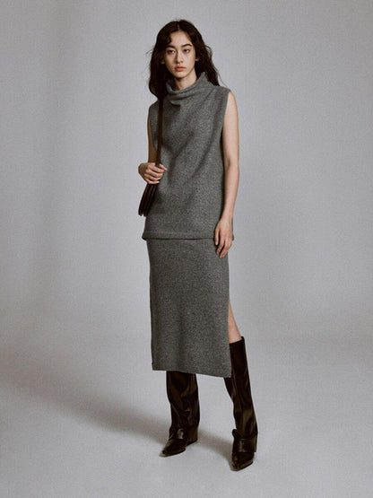 FUSSED Deep Rock Gray Side Slit Quiet Luxury Women&