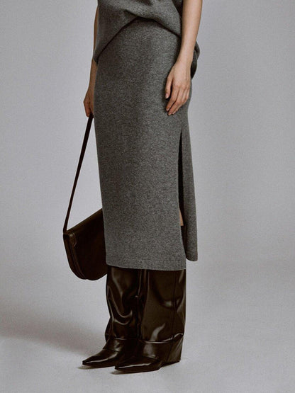FUSSED Deep Rock Gray Side Slit Quiet Luxury Women&