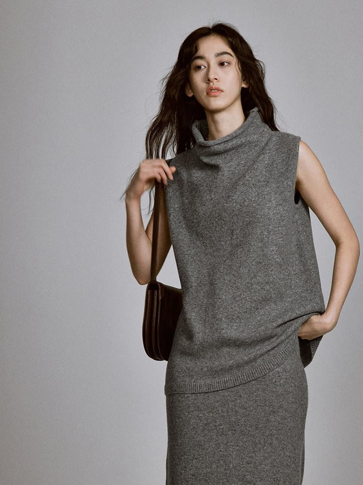 FUSSED Deep Rock Gray Side Slit Quiet Luxury Women&