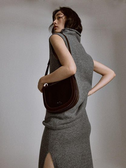 FUSSED Deep Rock Gray Side Slit Quiet Luxury Women&