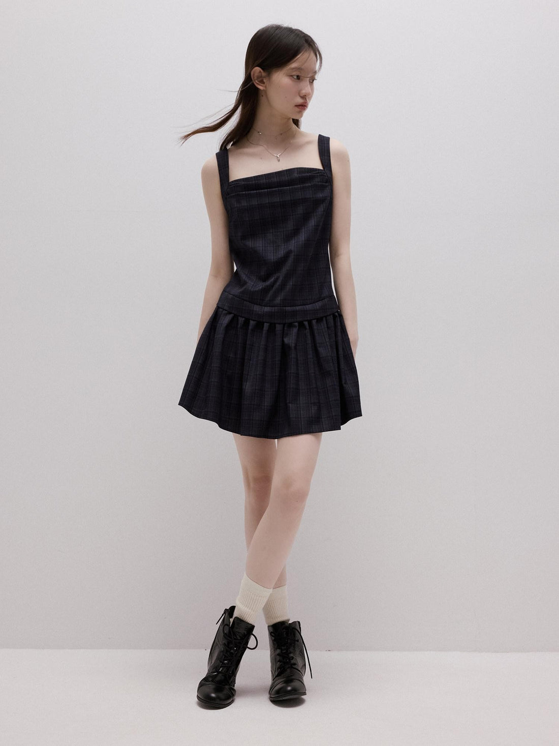 FUSSED Deep Sea Blue Plaid Yarn Dyed Patchwork Women&
