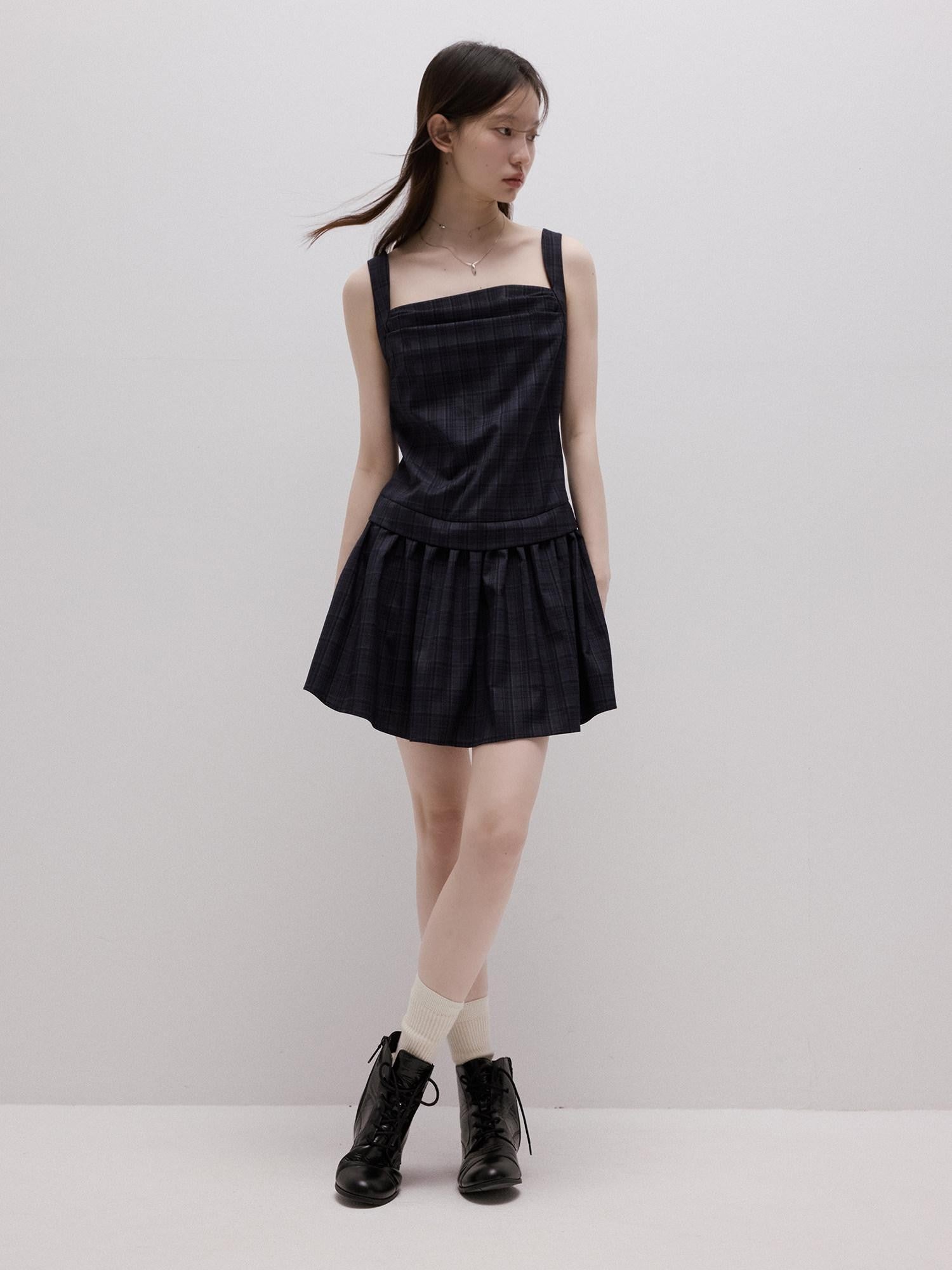 FUSSED Deep Sea Blue Plaid Yarn Dyed Patchwork Women&
