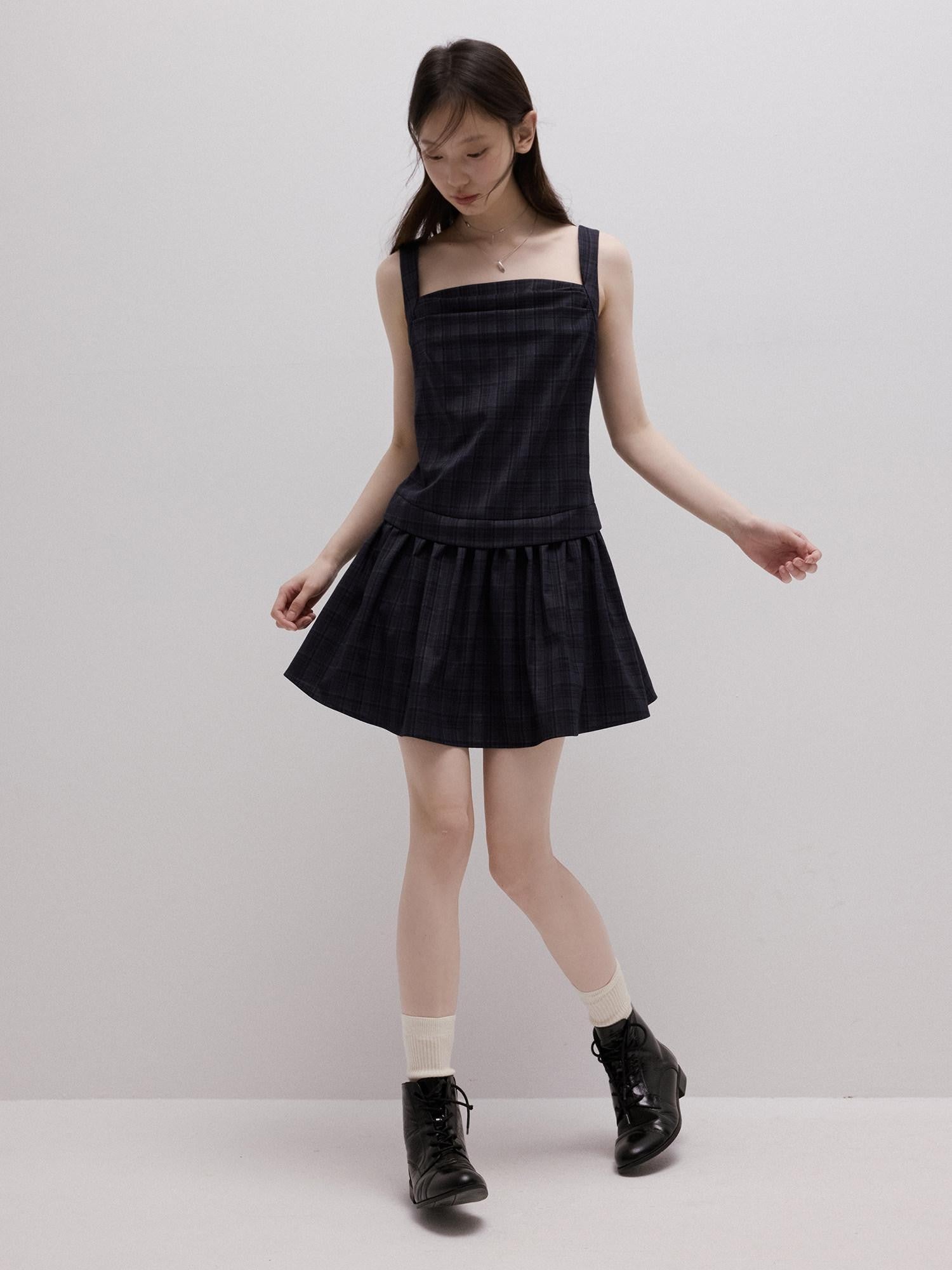 FUSSED Deep Sea Blue Plaid Yarn Dyed Patchwork Women&