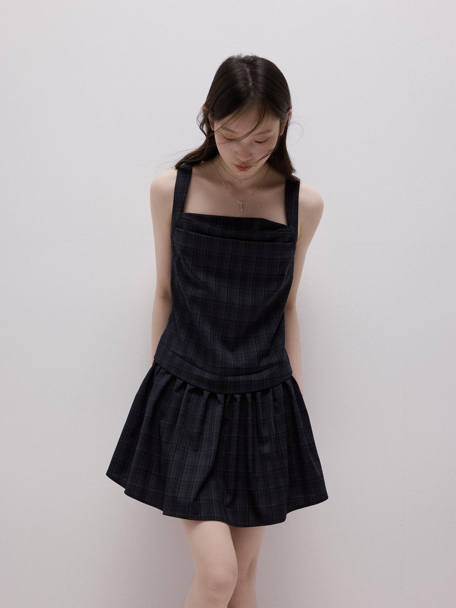 FUSSED Deep Sea Blue Plaid Yarn Dyed Patchwork Women&