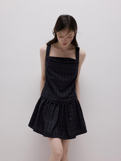 FUSSED Deep Sea Blue Plaid Yarn Dyed Patchwork Women&
