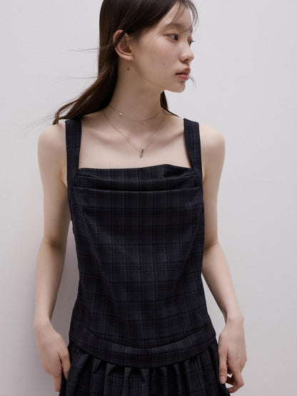 FUSSED Deep Sea Blue Plaid Yarn Dyed Patchwork Women&